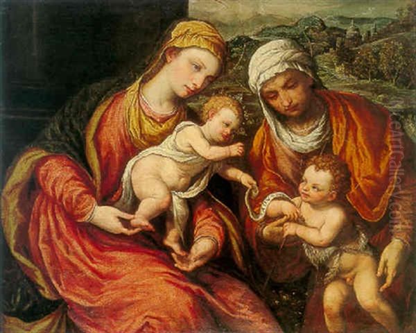 Madonna And Child With St. Elizabeth And The Infant St. John The Baptist Oil Painting by Paris Bordone