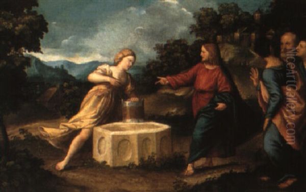 Christ And The Woman Of Samaria Oil Painting by Paris Bordone