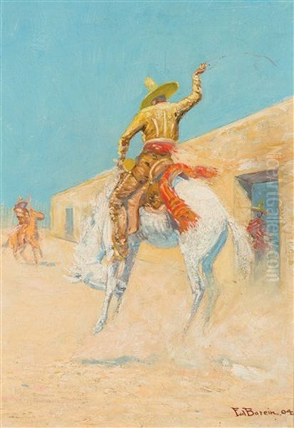 Mexican Vaquero On Bucker Oil Painting by Edward Borein