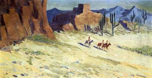 Riders In A Canyon Oil Painting by Edward Borein