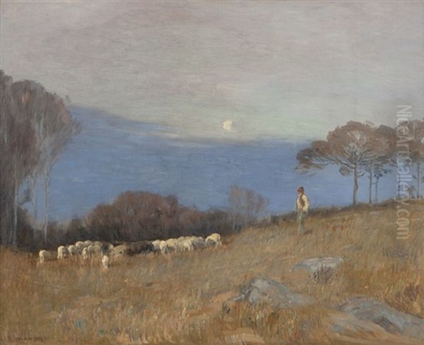 Shepherd In A California Landscape Oil Painting by Carl Oscar Borg