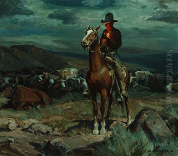 Evening On The Range - Cowboy On Horseback Oil Painting by Carl Oscar Borg