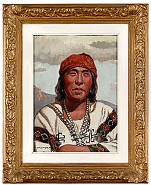 Pueblo Indian Fran Taos - New Mexico Oil Painting by Carl Oscar Borg