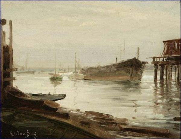 Harbor Scene, Wilmington, Ca Oil Painting by Carl Oscar Borg