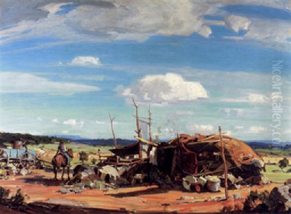 Navajo Camp Oil Painting by Carl Oscar Borg