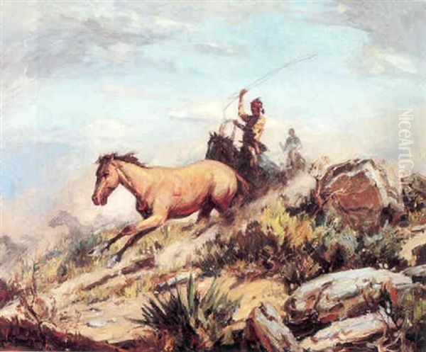 Navajo And Wild Horses by Carl Oscar Borg