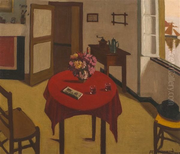 Interieur A La Table Rouge Oil Painting by Marius Borgeaud