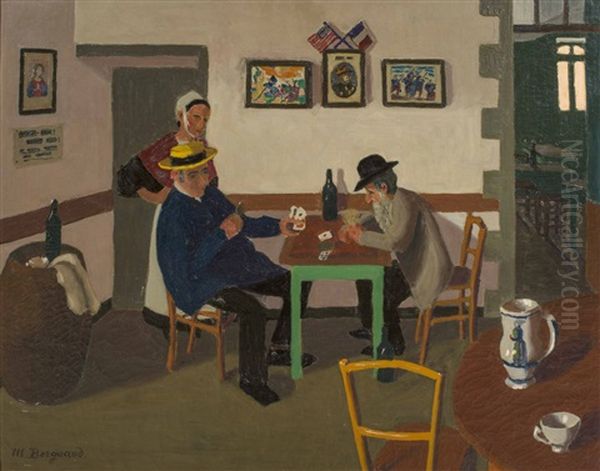 Les Joueurs De Cartes Oil Painting by Marius Borgeaud