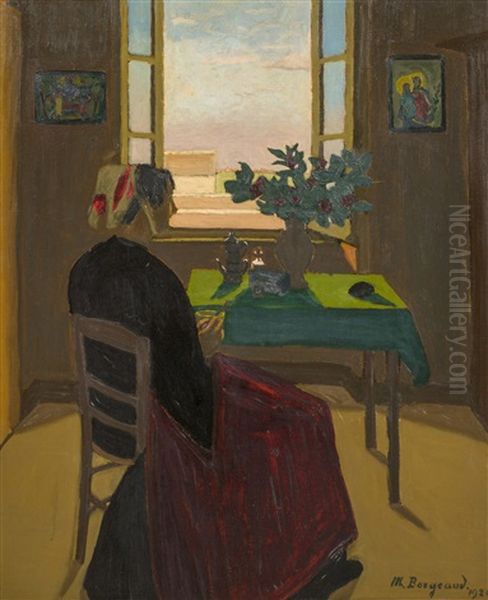 Femme Buvant Son Cafe Devant La Fenetre Oil Painting by Marius Borgeaud