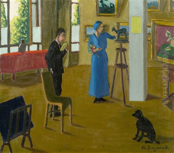 Visite A La Galerie Oil Painting by Marius Borgeaud