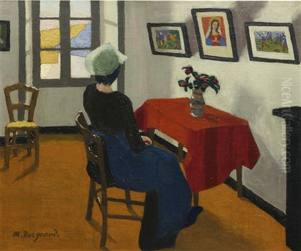 Interieur,  Femme Assise De Dos Oil Painting by Marius Borgeaud