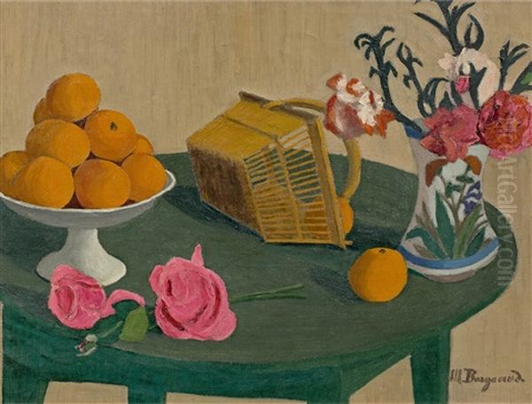 Nature Morte Au Panier Et Coupe Aux Oranges Oil Painting by Marius Borgeaud