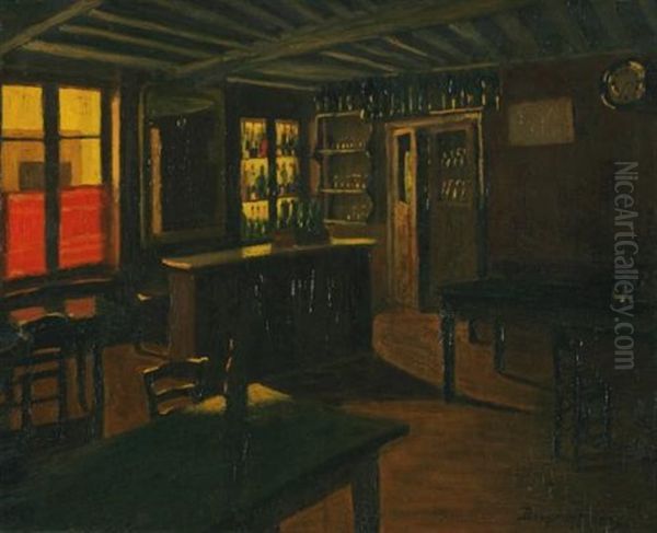 Salle A Boire De La Croix-vert A Moret (drinking Room At The La Croix-vert In Moret) Oil Painting by Marius Borgeaud