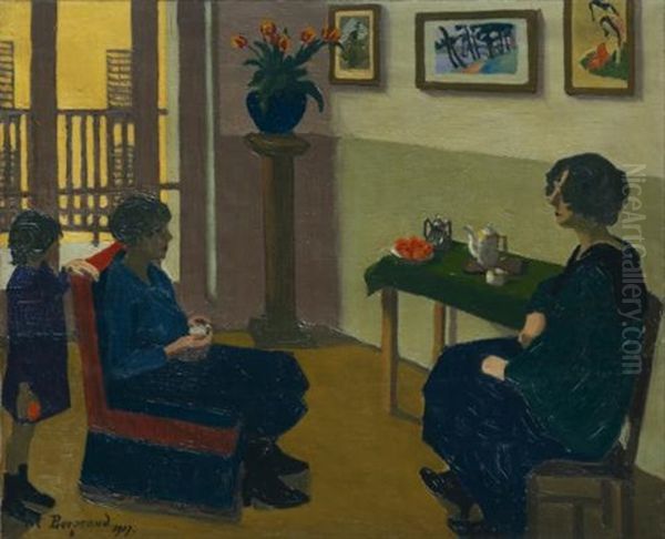 La Tasse De The - Recto; Interieur De Bistrot Breton, Verso (the Tea Cup, Recto; Interior Of A Brittany Bistro, Verso) Oil Painting by Marius Borgeaud