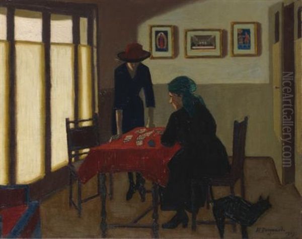 La Tireuse De Cartes (the Fortune Teller) Oil Painting by Marius Borgeaud