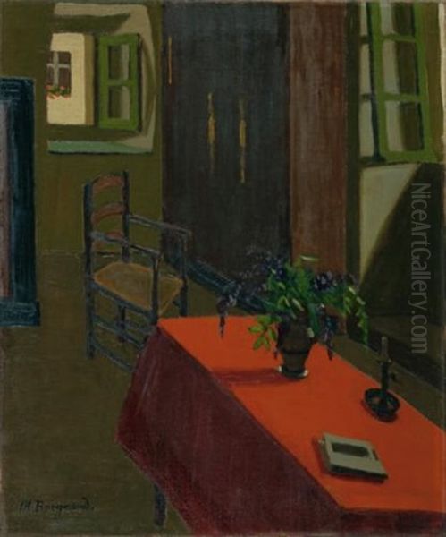 Table Rouge Avec Glycines (red Table With Wisteria) Oil Painting by Marius Borgeaud