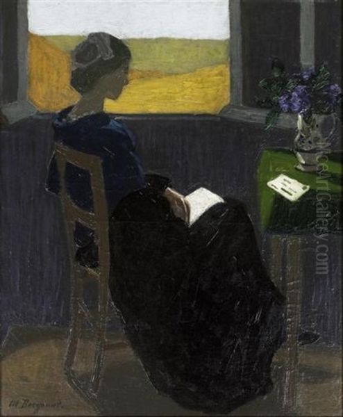 Jeune Femme Lisant A Sa Fenetre Oil Painting by Marius Borgeaud