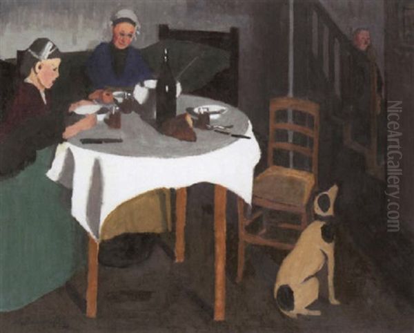 Repas Sur Table Blanche Oil Painting by Marius Borgeaud