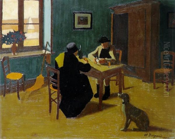 Les Deux Vieux A Table Oil Painting by Marius Borgeaud