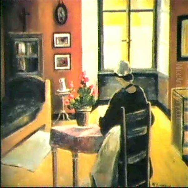 Interieur Mit Frau Am Tisch Oil Painting by Marius Borgeaud