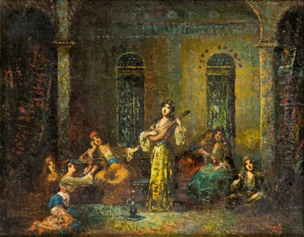 Danseuse Et Musiciens Orientaux Oil Painting by Frederic Borgella