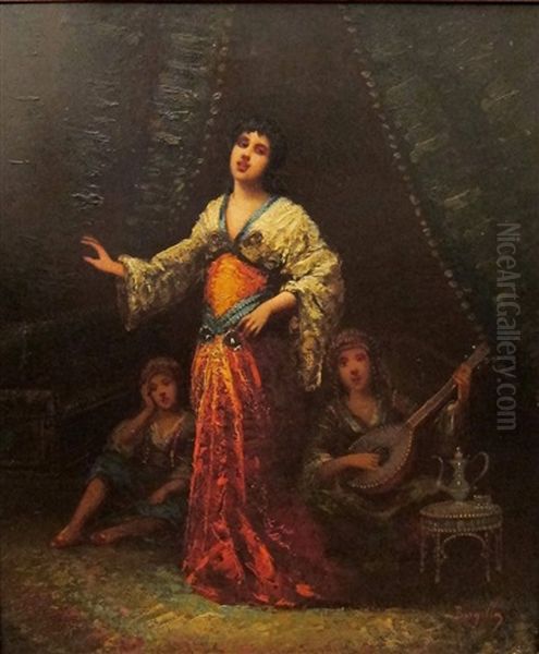 Danseuse Orientale Et Ses Musiciennes Oil Painting by Frederic Borgella