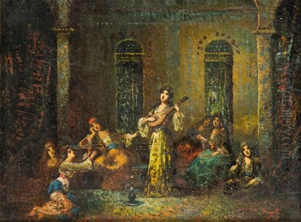 Danseuse Et Musiciens Orientaux Oil Painting by Frederic Borgella