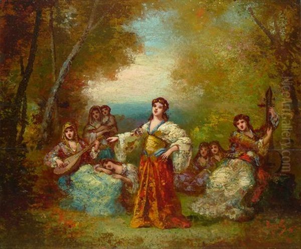 Musiciennes Et Danseuses Orientales Au Parc Oil Painting by Frederic Borgella