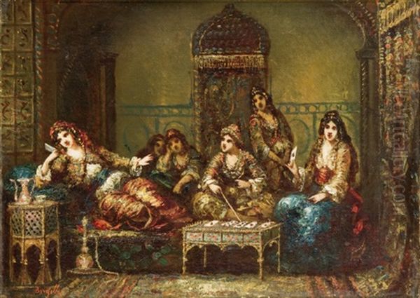 Partie De Tarots Au Harem Oil Painting by Frederic Borgella