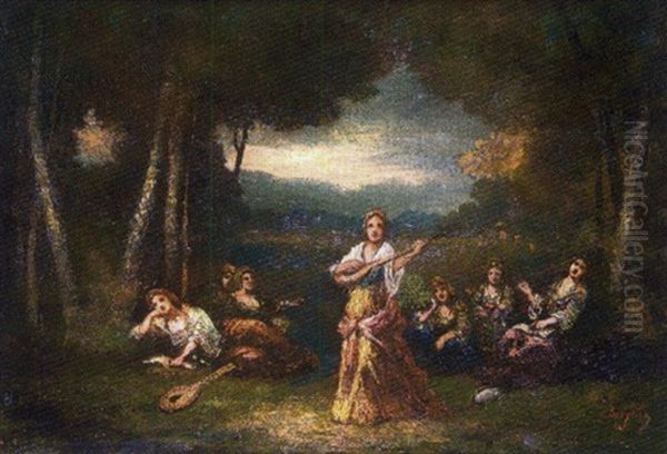 Musiciennes Dans Un Sous-bois Oil Painting by Frederic Borgella