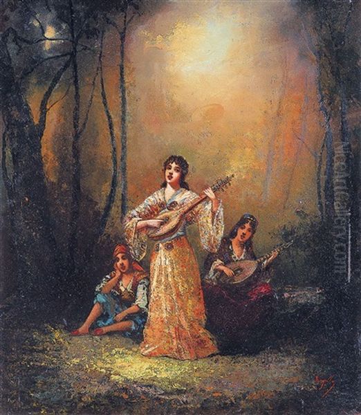 Bohemiennes Richement Parees - Sous-bois Oil Painting by Frederic Borgella