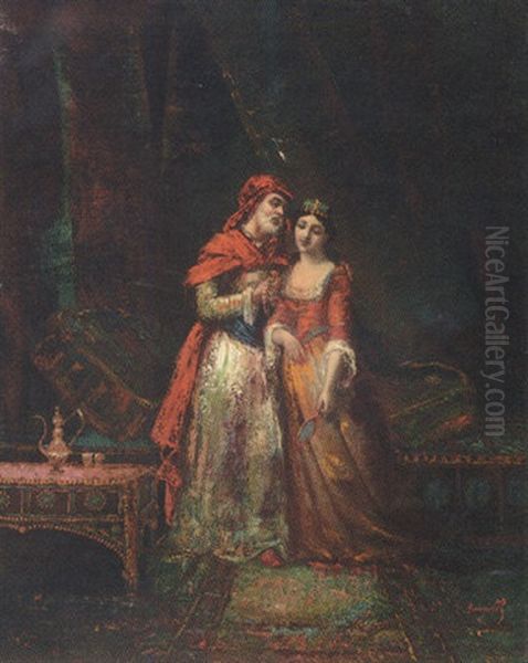 A Man Offering Jewellery To A Young Girl Oil Painting by Frederic Borgella