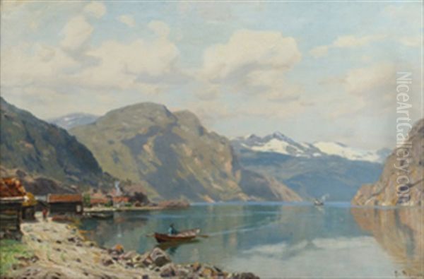 Fjordlandskap Oil Painting by Gustav Borgen