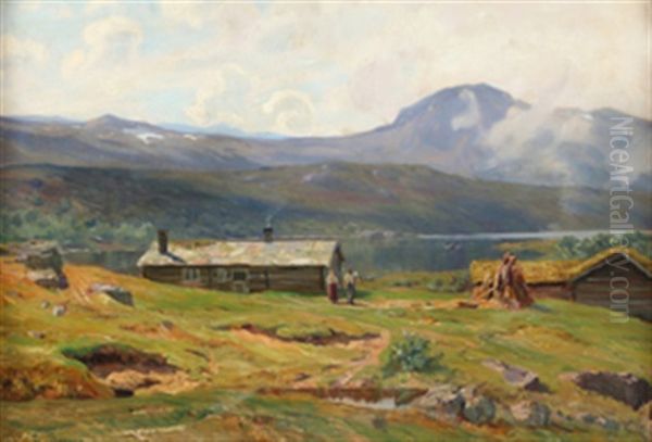 Vinstervatten Med Bitihorn Oil Painting by Hans Frederik Henriksen Borgen