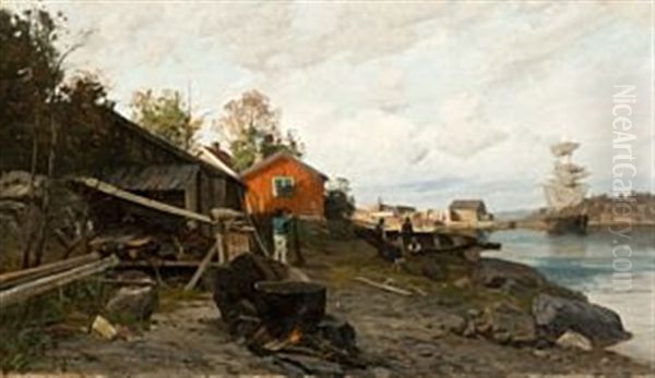 Et Kystmiljo Oil Painting by Hans Frederik Henriksen Borgen