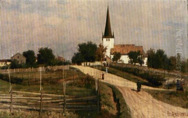 Norderhov Kirke Oil Painting by Hans Frederik Henriksen Borgen