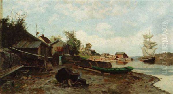 Kystmiljo Med Brigg Oil Painting by Hans Frederik Henriksen Borgen