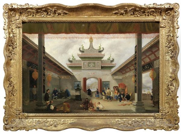 Interior Of Ma Tso Kok Temple, Macau Oil Painting by Auguste Borget