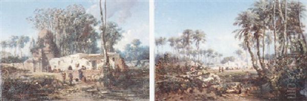 Mausolee Au Bord De L'eau Oil Painting by Auguste Borget