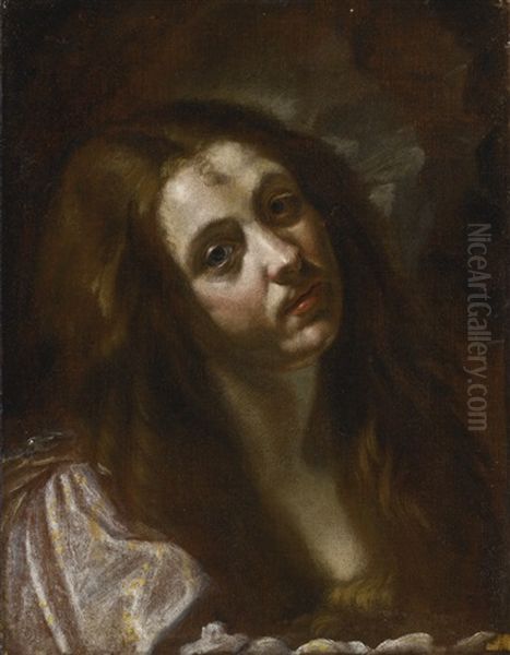 A Study Of A Woman, Head And Shoulders, Possibly Saint Mary Magdalene Oil Painting by Orazio Borgianni