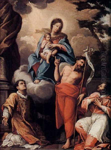 Madonna, Bimbo E Santi Daniele, Giovanni Battista E Carlo Borromeo Oil Painting by Orazio Borgianni