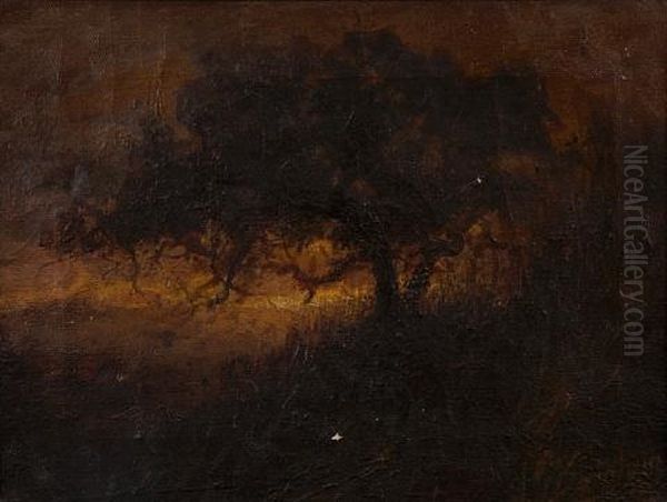 Sunset Beyond The Trees Oil Painting by Gutzon (John-Gutzon-Mothe) Borglum