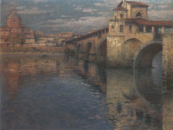 Ponte Coperto Di Pavia Oil Painting by Romeo Borgognoni