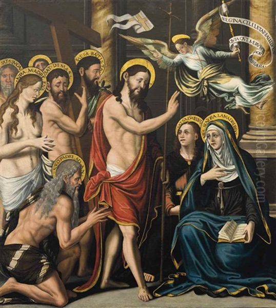 Christ Presenting The Redeemed Patriarchs To The Virgin Mary And Saint John The Evangelist Oil Painting by Juan de Borgona the Elder