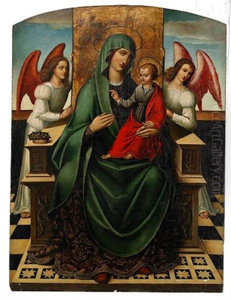 Maria Och Jesusbarnet Omgiven Av Anglar Oil Painting by Juan de Borgona the Elder