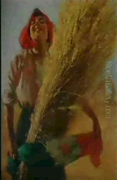 La Mietitrice Oil Painting by Mario Borgoni