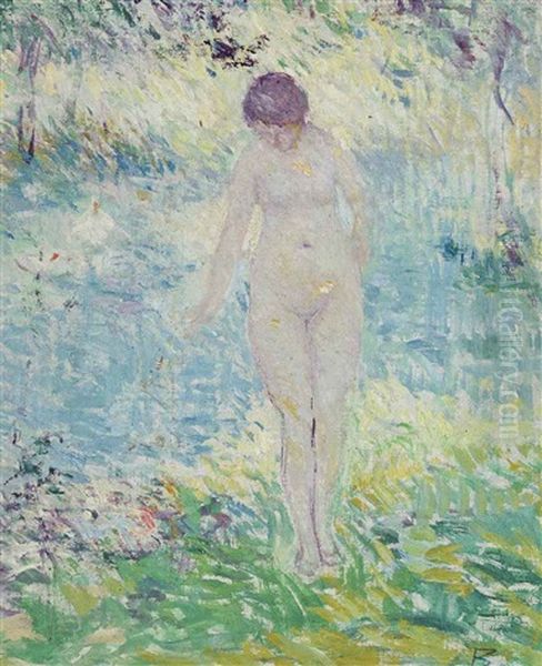 Nude On A Riverbank Oil Painting by Martin Borgord