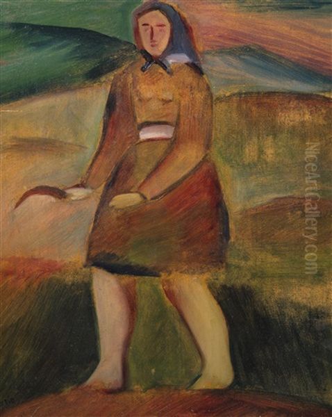 Woman In The Fields Oil Painting by Milos Boria