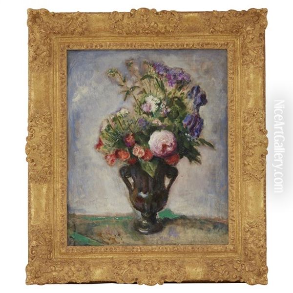 Flowers In An Urn Oil Painting by Adolphe Borie