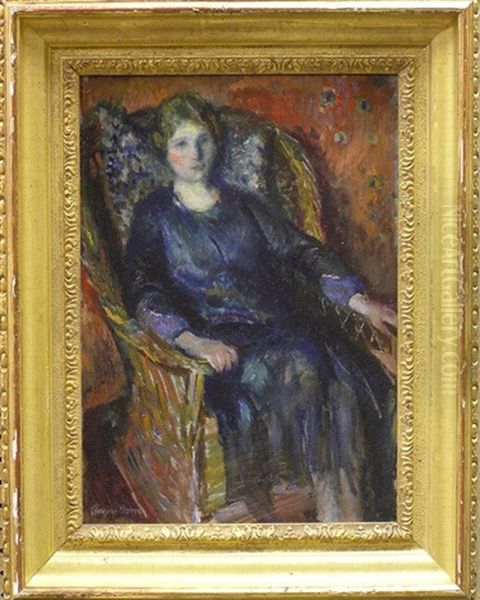 Portrait Of A Seated Lady In A Wicker Chair Oil Painting by Adolphe Borie